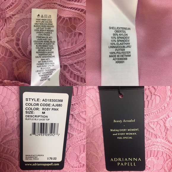 NWT! ADRIANNA PAPELL ROSEY RUFFLE SLV LACE TOP MED - Picture 6 of 8